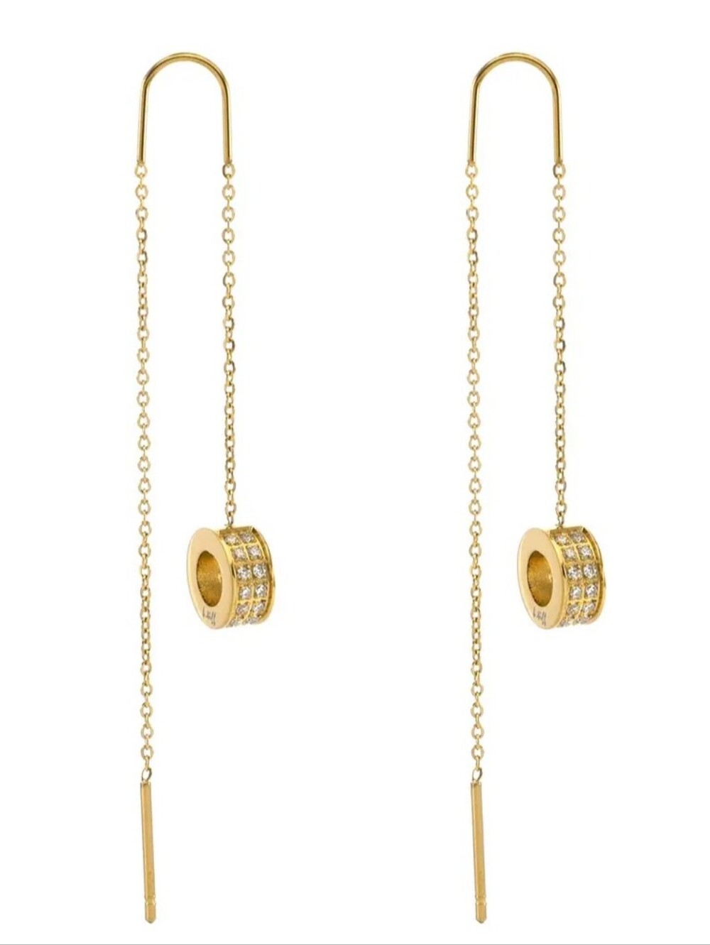 Dainty Gold CZ Barrel Chain Threader Earrings